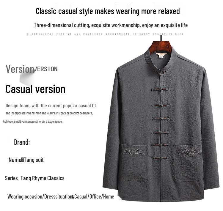 Men's Chinese Style Tang Suit Set – Long Sleeve for Elderly (Spring/Fall) & Short Sleeve for Middle-Aged Dads (Summer).