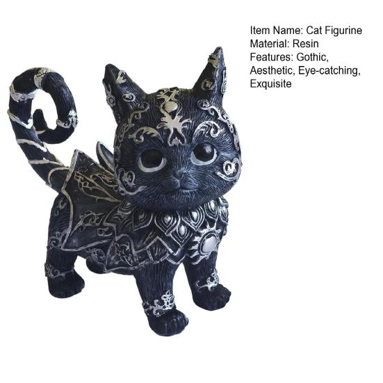 Mysterious Black Cat Statue Small Resin Cat Figurine Decorative Gothic Animal Sculpture for Home Office Desk Wine Cabinet Shelf Decor