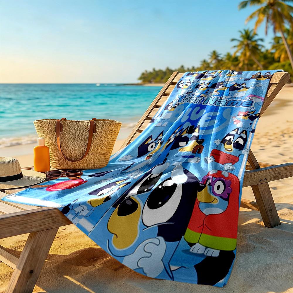 Bluey Personalized Name Beach Towel Super Soft Microfiber Quickdry Fabric Ideal for Travel Outdoor Swim Pool Yoga Surf Camping Hiking Gym Gift Holiday