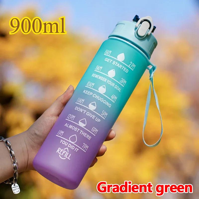 Sports Water Bottle 900ML Time Marker Leak Proof Motivational Cup Plastic Bottle for Outdoor Fitness Gym Running