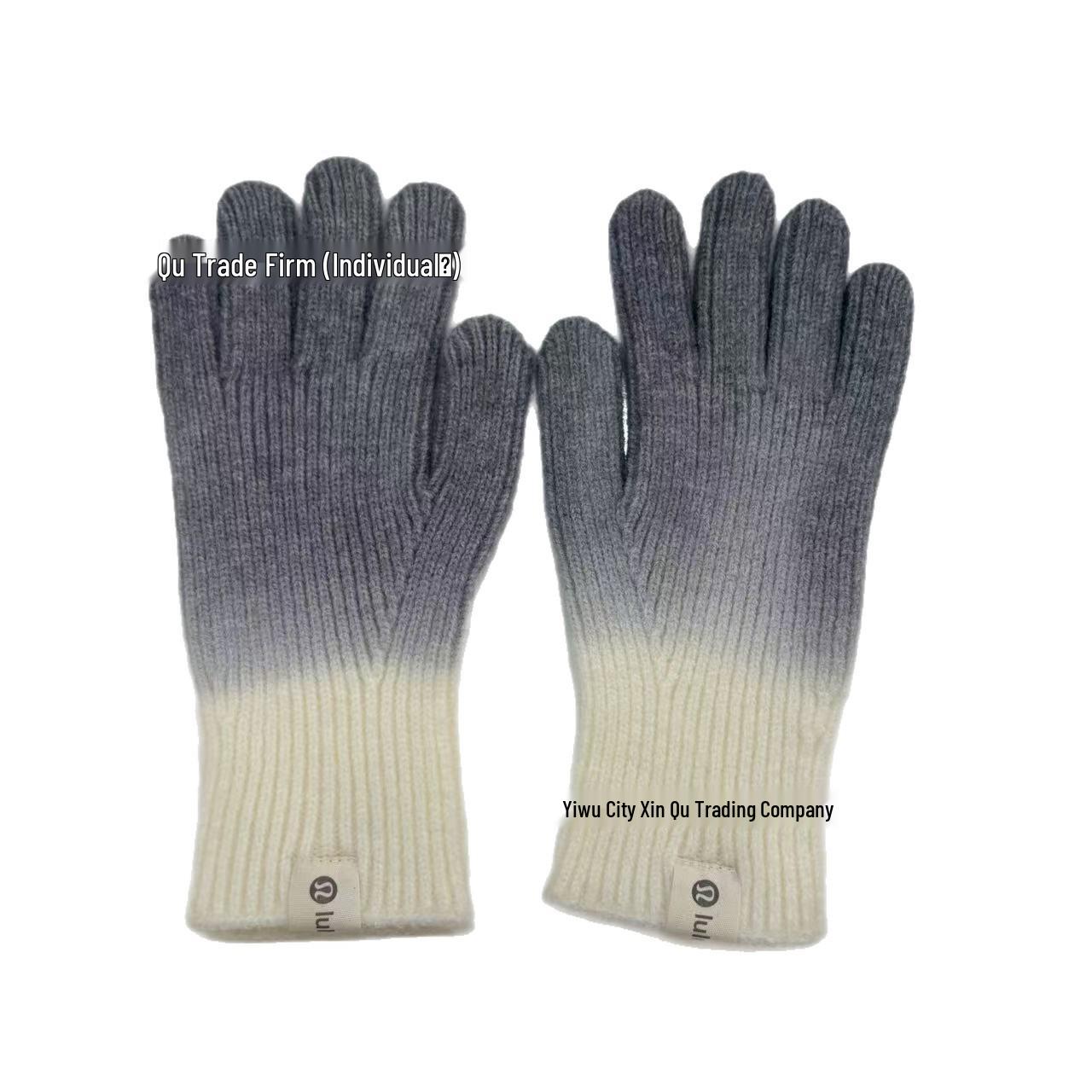 Gradient Color Fingerless Wool Touchscreen Gloves - Unisex Warm Knit Style Coffee White Gradient