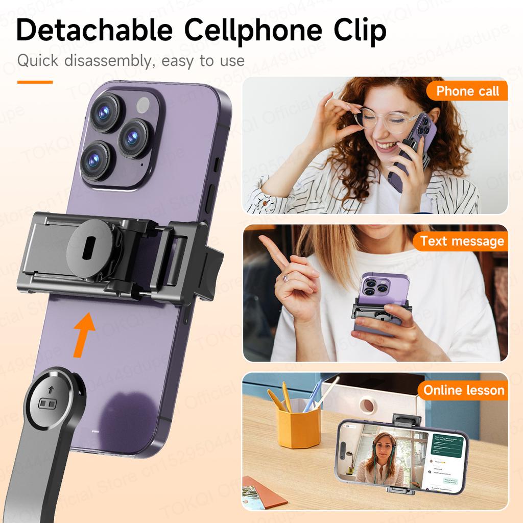 TOKQI Mini Selfie Stick Tripod with 3 Color Fill Light Detachable Holder 360 Rotation Bluetooth Remote for Vlog Live Streaming 7