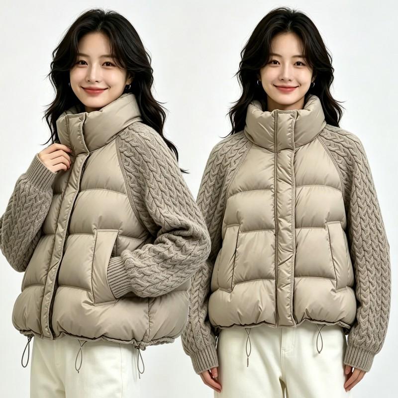 Womens Short Puffer Coat 2026 Warm Cotton Jacket Stand Collar Loose Fit Long Sleeve A-Line Outerwear