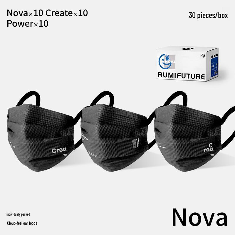 Маска одноразовая для взрослых серии Nova черного цвета - Четырехслойная конструкция, Трехслойная защита, Индивидуальная упаковка 30 Pieces/Box