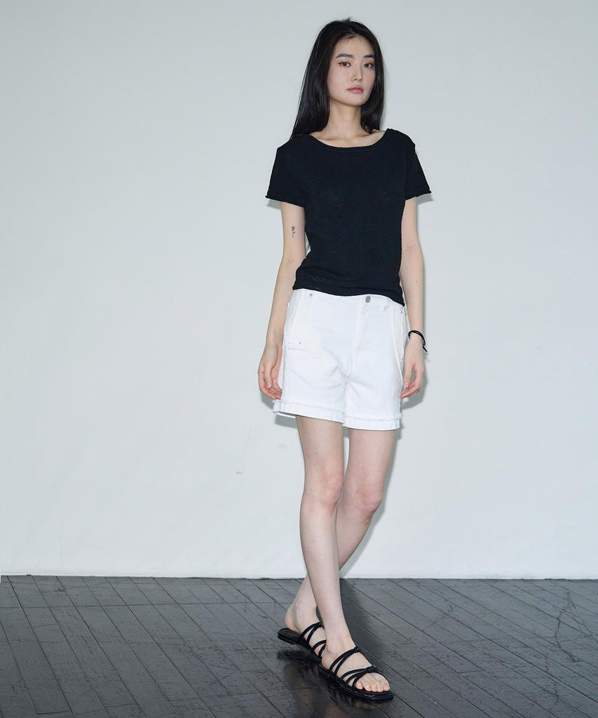 SIS A Cutout Line Cotton Half Pants [Ivory]