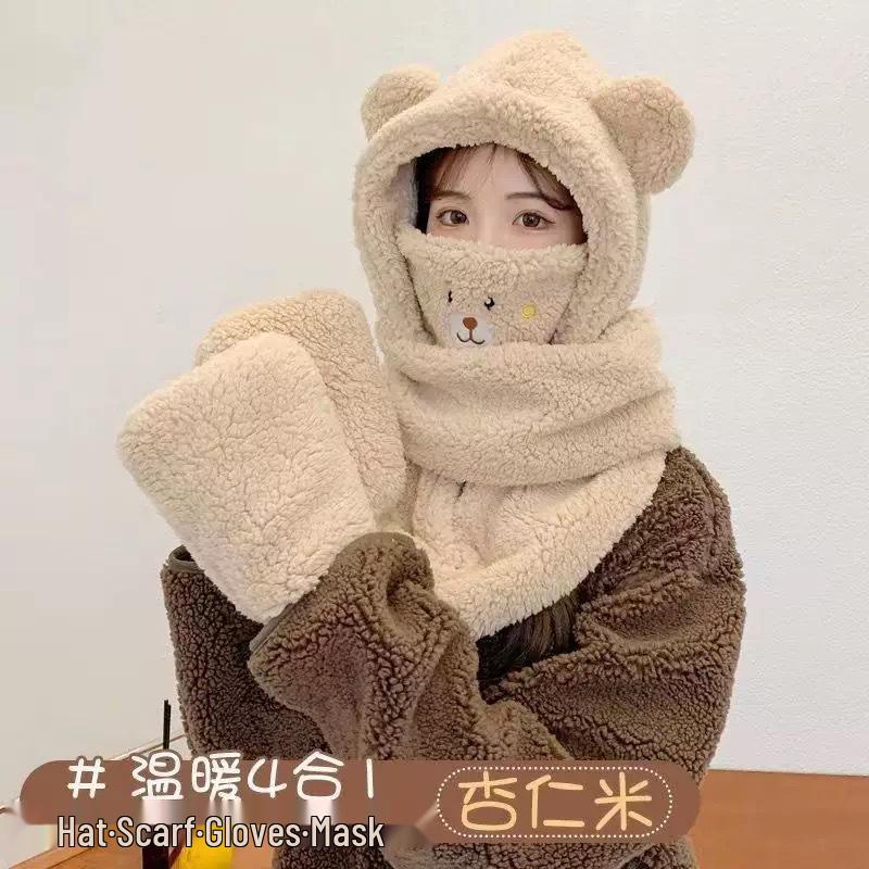 Women's Cute Fluffy Hat with Scarf and Ear Protection for Autumn/Winter