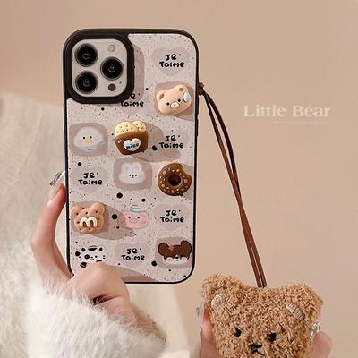 Cute Bear for IPhone 16 Phone Case 17 Promax Skin Pattern 15 for IPhone 13 Three-dimensional Cookies 11 Autumn