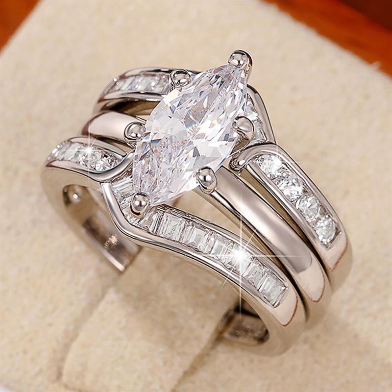 Huitan Fancy s/Set Ring for Women CopperColor Inlaid Shining Marquise CZ Fashion Wedding Party Luxury Accessories Jewelry