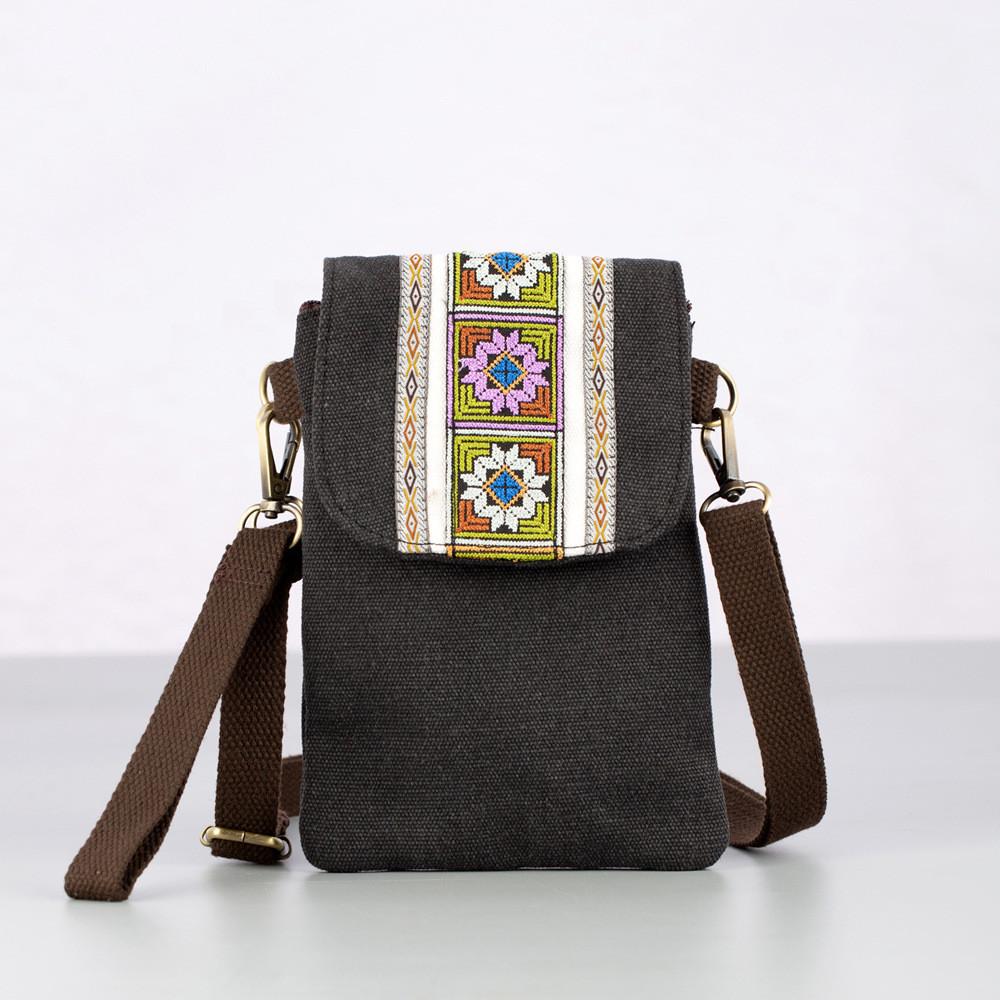 Borsa in Tela Ricamata Etnica Portamonete Quadrato Piccolo Con Tasche con Zip Per Uso Quotidiano
