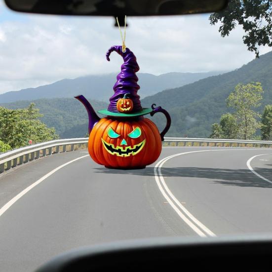 Automobile Pendant Lightweight Acrylic Rearview Mirror Decoration 2D Pumpkin Design Safety Anti-Blocking Cat Pendant