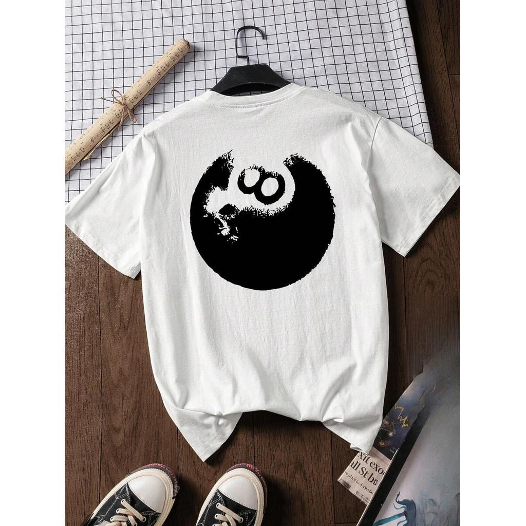 

Black & White Billiards Print Short Sleeve Graphic T-shirt - Perfect for Summer Wear S разноцветный