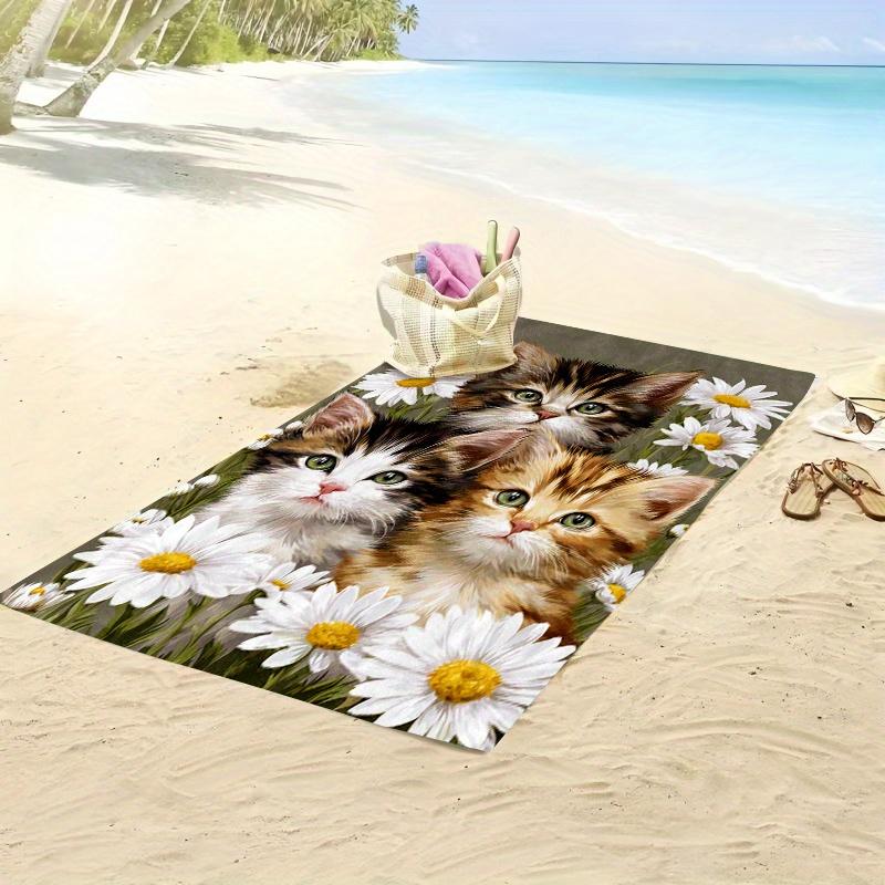 1pz Asciugamano da Spiaggia per Gatti Morbido Tessuto in Microfibra Asciugamani da Bagno Unisex Asciugamano Sovradimensionato con Gattini Giocosi e Margherita Ideale per