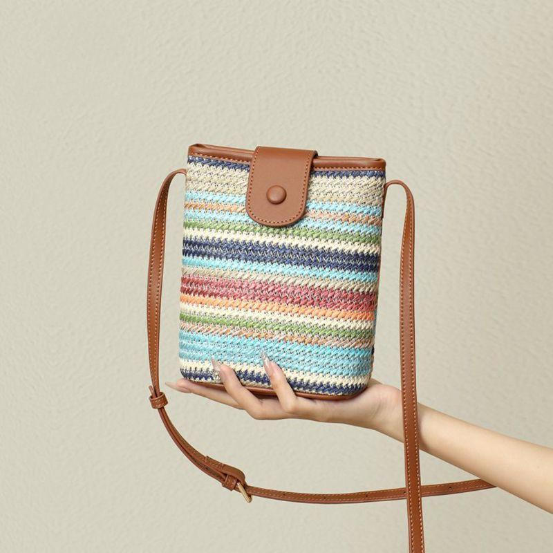 Woven shoulder bag Women's messenger bag Rainbow women's bag Light commuter casual mobile phone bag Versatile bag