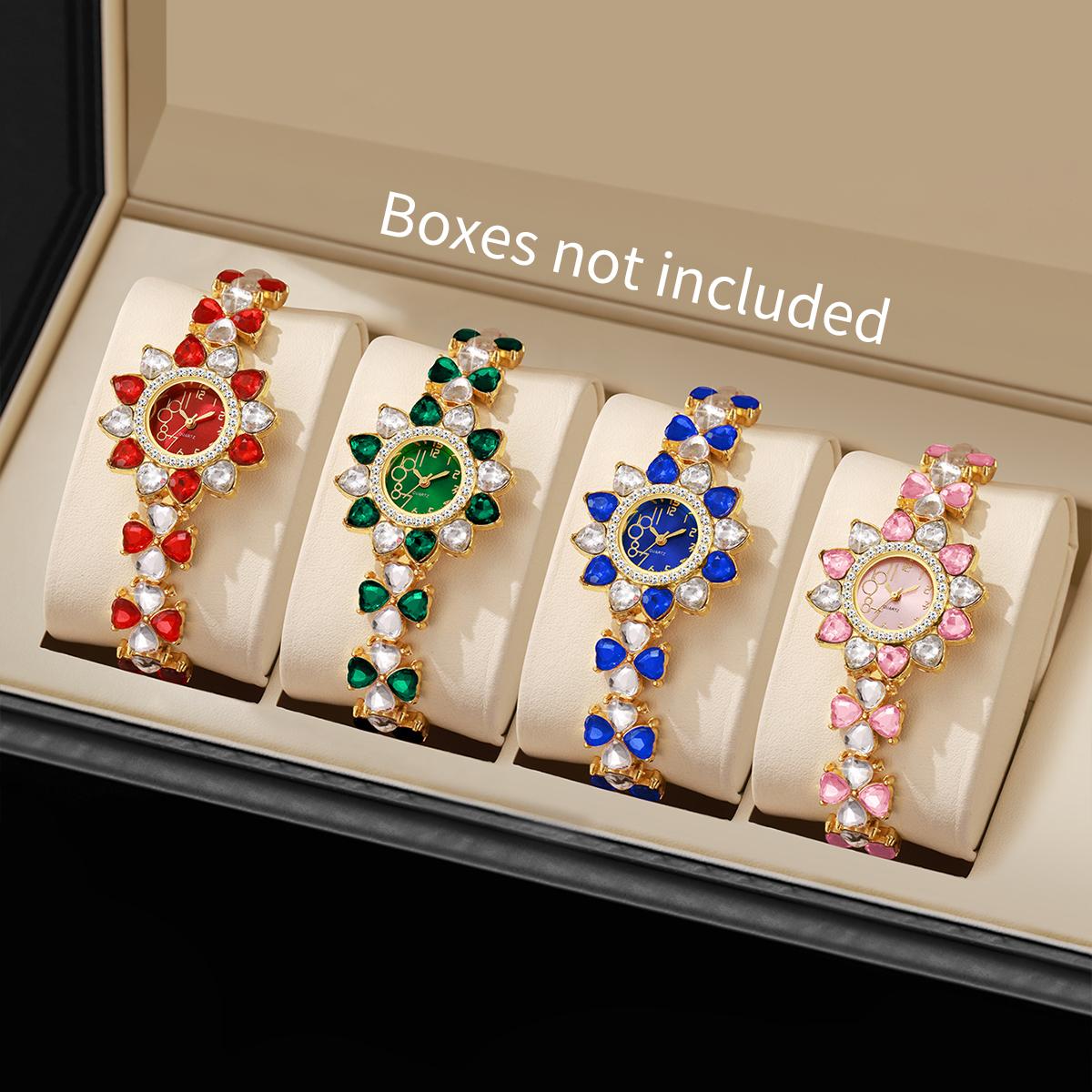 

4 шт./набор Женские подарочные часы Романтический креативный циферблат с узором Модные темпераментные элегантные кварцевые часы (Коробка в комплект не входит)