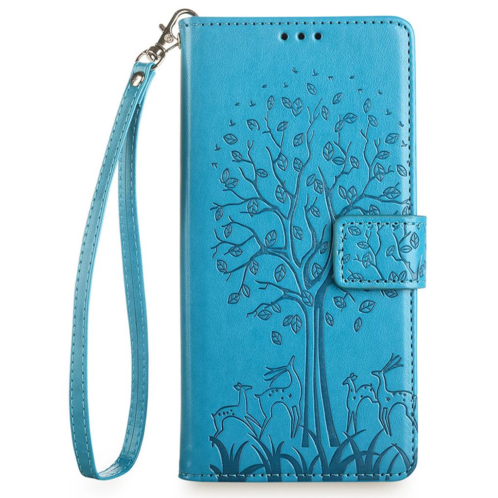 For Samsung Galaxy A15 4G/A15 5G Magnetic Case Imprinted Deer Tree Pattern Cover with Hand Strap