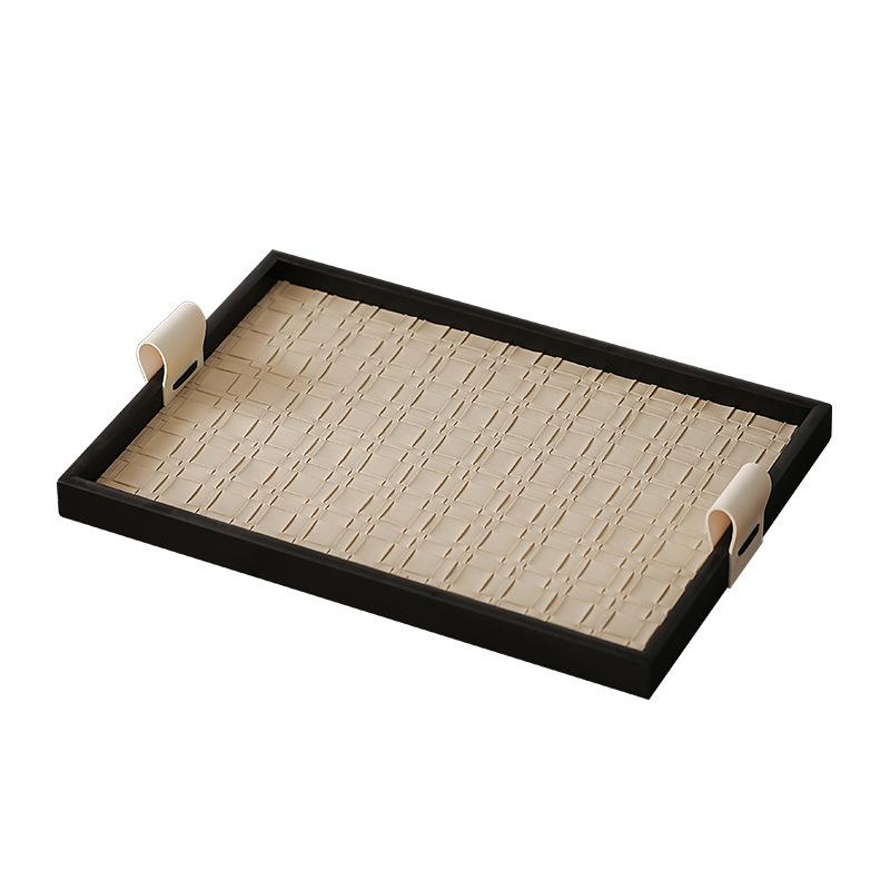 Handmade Leather Wooden Tray Light Luxury Jewelry Storage Desktop Ornament Model Room Home Ornament
