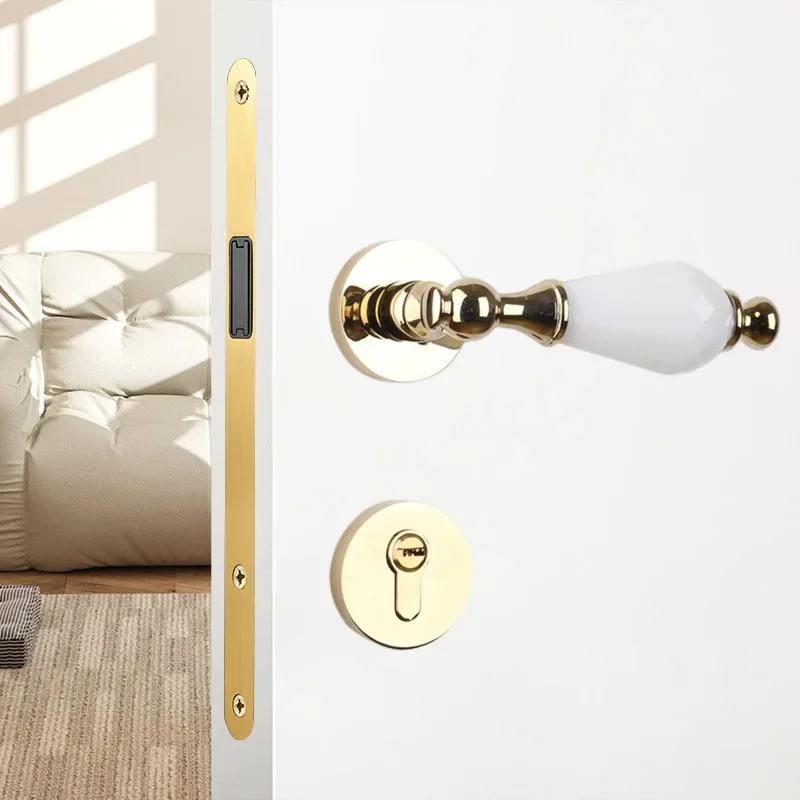 Metal Ceramic Indoor Door Lock Silent Lock Safety Split Locks Magnetic Lock Door Handle Door Furniture Hardware Accessories Tool