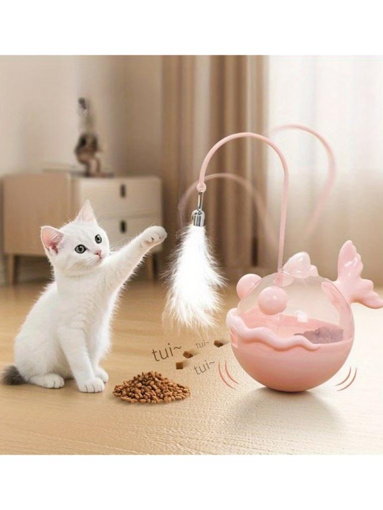 1 Cat Self Entertainment Toy: Interactive Fun Stick with Snack Dispenser 360 ° Rotation, Artificial Feathers and Bell Design