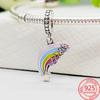 Real 100% 925 Sterling Silver Colorful Rainbow Pendant & Dream Catcher Heart Charm Fit Fashion 3mm Bracelet Romantic Gift