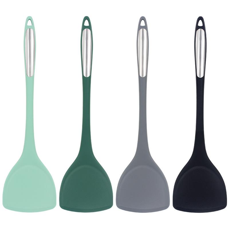 Ustensile de bucătărie Separator de ulei din silicon rezistent la căldură Oală anti-opărire cu mâner lung Skimmer lingură Spatulă antiaderentă Oală fierbinte