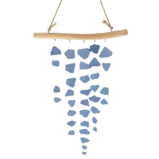 Sea Glass Wind Chime, Handmade Driftwood Wind Chime, Coastal Hanging Wind Chime for Home Beach House Window Decor небесно-голубой