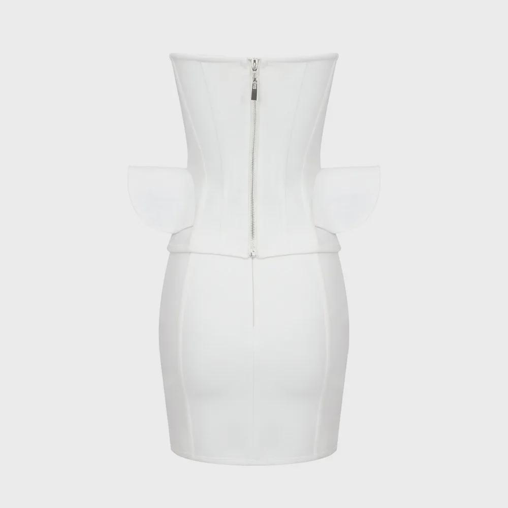 Women's Summer 2023 Corn Eyelet Tube Top & Shorts Two-Piece Set In White