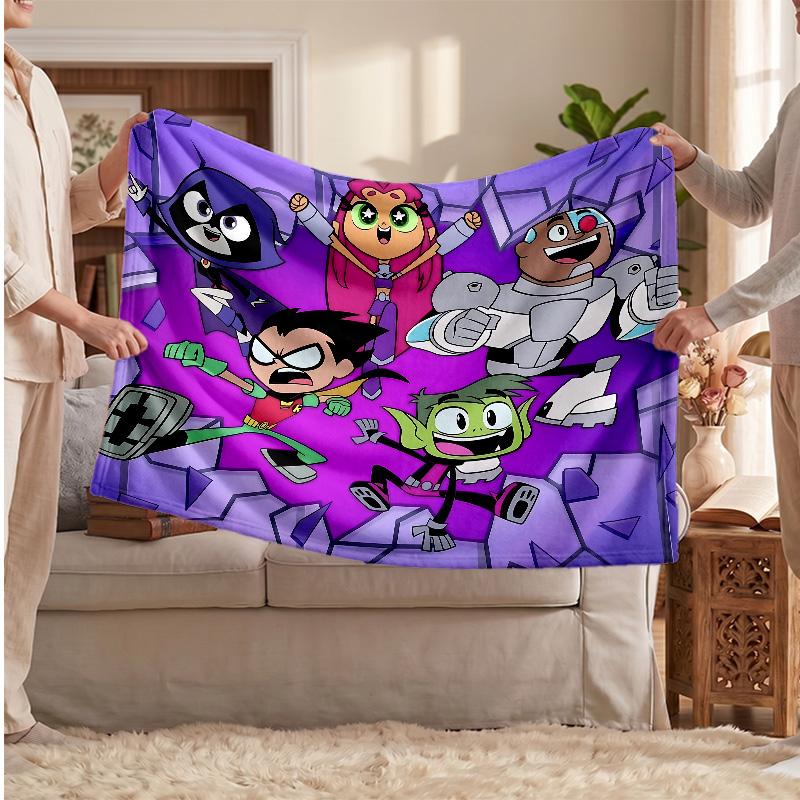 Teen Titans Printed Flannel Blanket, Skin Friendly Warm Throw for Indoor Couch Bed Daily Use