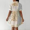 Women’s Casual Loose Fit Shirt Dress with Button Front Stand Collar Short Sleeve Patchwork Print Lightweight Design