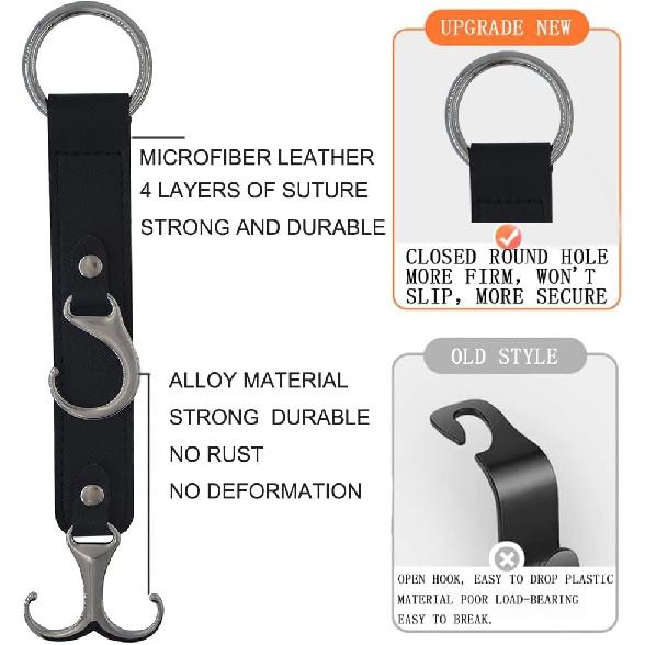 Headrest Hooks For Car Back Seat Organizer Black Faux Leather Hanger Holder Hook, For Hanging Purses And Bags And Coats Grocery Bag Umbrellas Handbag