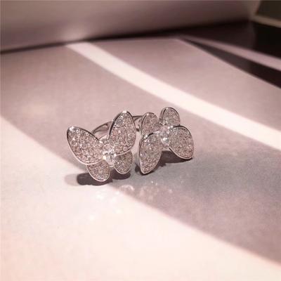Open Ring Luxury Butterfly Jewelry Shiny Zirconia Split Ring Elegant Statement Piece for Women