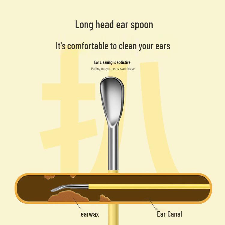 6-Piece Stainless Steel Ear Cleaning Set: Portable Spiral and Spoon Tools