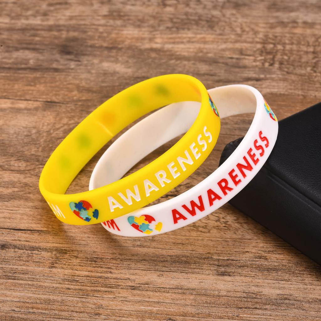 Autism Silicone Bracelets for Men Women, 12mm Soft Rubber Silicone Love Puzzle Autism Awareness Wristband,Sports Bangle