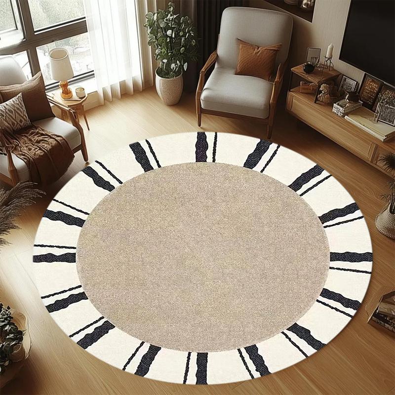

Round Area Rug with Black Striped Border for Living Room Bedroom Contemporary Circular Floor Carpet for Home Decor 80cm x 80cm