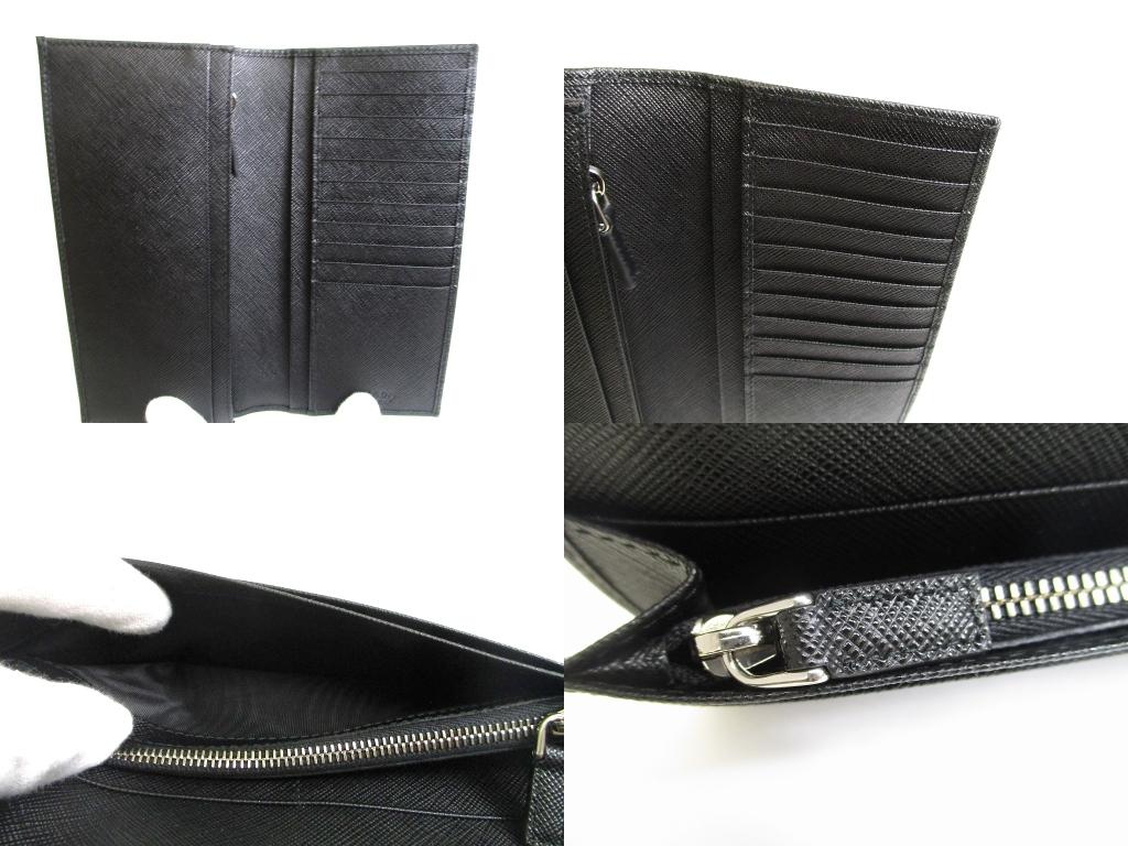 Authentic PRADA Saffiano Triangle Black Leather Bifold Long Flap Wallet #b088  Seller Refurbished