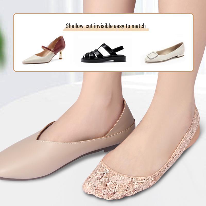 Women's Lace Low-Cut Boat Socks with Sponge Pad and Non-Slip Silicone Heel