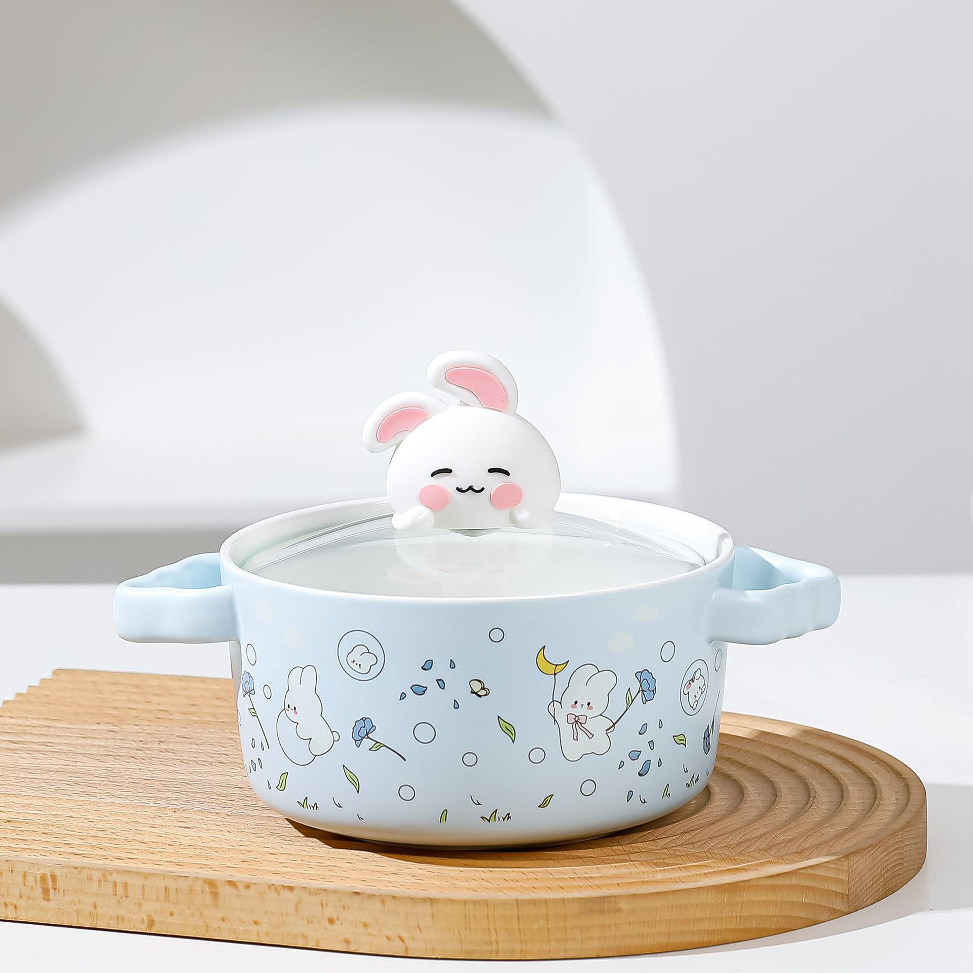 

Cartoon Cute Rabbit Straw Cup With Lid Creative Cup Ceramic Girl Girlfriend Home Gift Water Cup Garden Rabbit Series
