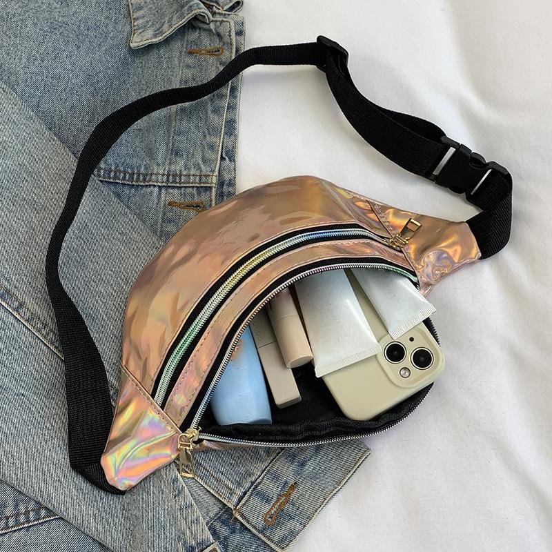 Fashion Dazzling Laser Waist Bag Pu Leather Waterproof Sport Chest Bag Crossbody Bag Holographic Fanny Pack For Boy Girl