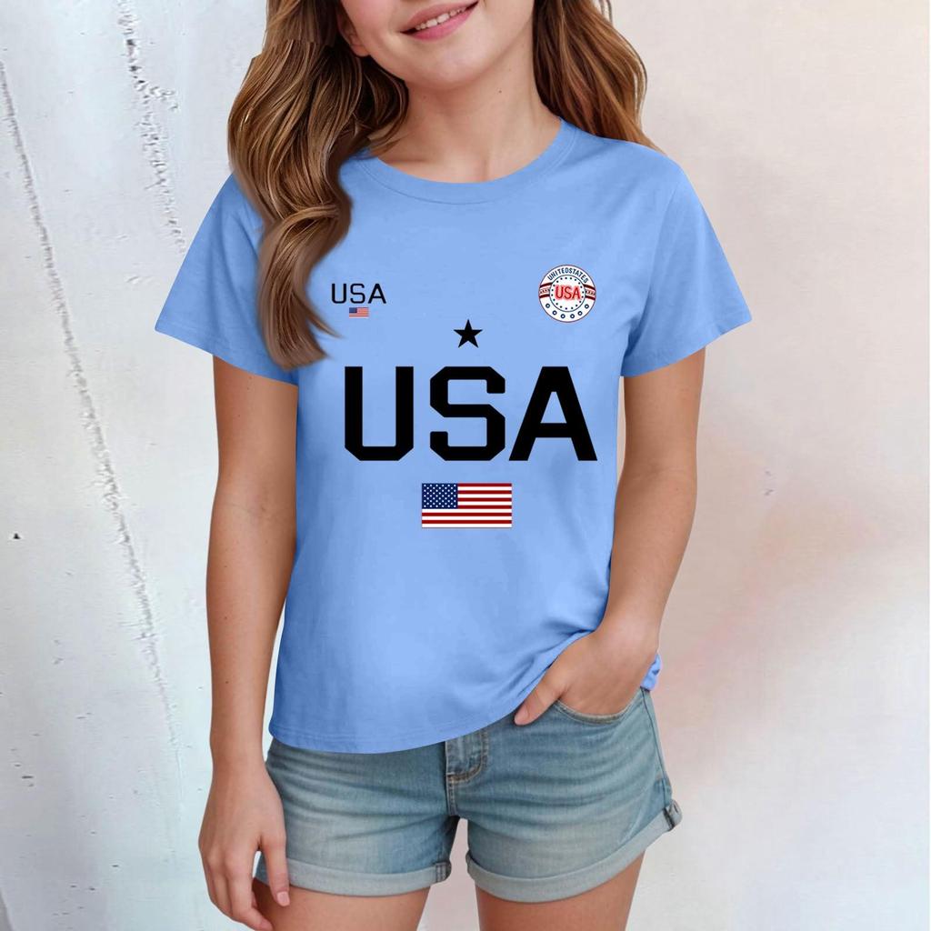 Children's Casual Printed Round Neck Short-sleeved Top