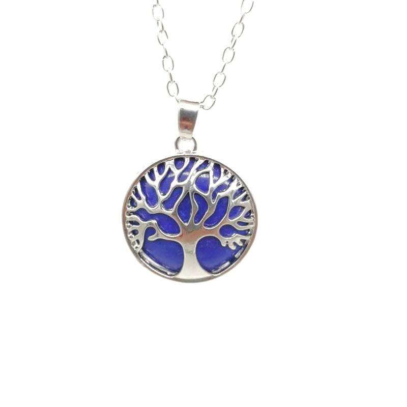 Multi-Color Hollow Natural Stone Pendant Item Round Alloy Tree Of Life Necklace Elegant And Fashionable