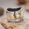 Anillo de viento metálico irregular de dos colores para mujer, diseño simple de línea retro