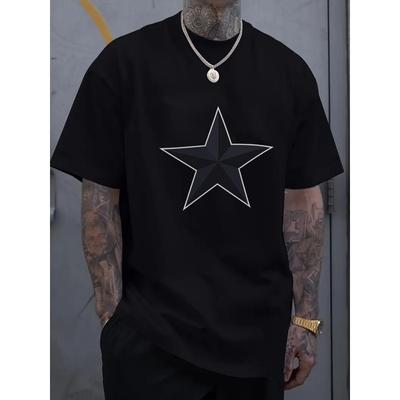 Taglie Europee T-shirt Nera con Grafica a Stella - Maglietta Oversize Streetwear con Audace Stampa Geometrica a Stella, Manica Corta Girocollo Top Casual Estivo