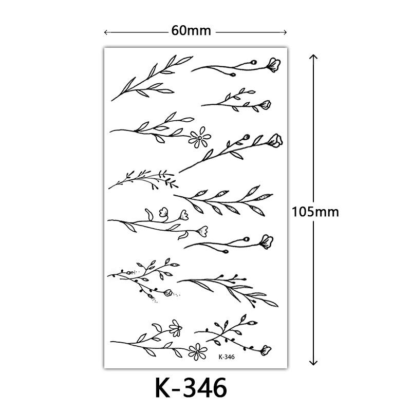 Pegatinas de Tatuaje Impermeables Frescas Pequeñas: Letras Inglesas, Flores, Mariposas, Líneas de Boceto