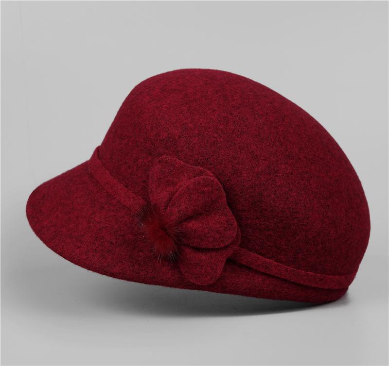 Autumn and Winter Women's Short Brim Cap In the Elderly Warm Wool Temperament Elegant Versatile Foreign Style Mother Hat