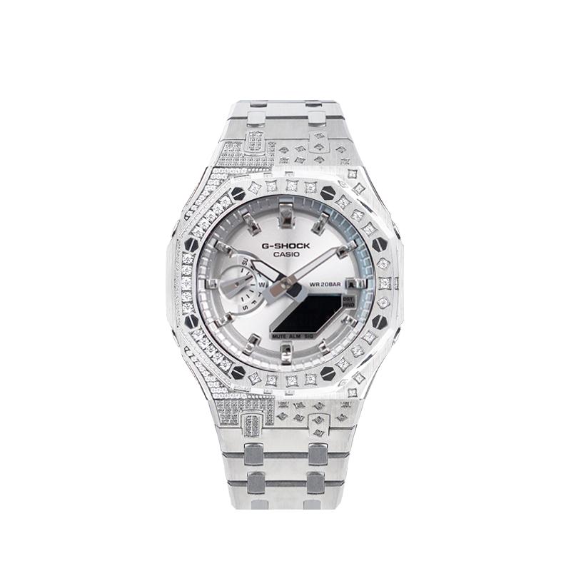 Casio Unisex Liquid Crystal,Analog Dual Display Series 48.5mm Silver Watch GA-2100FF-8A(Watch8--)