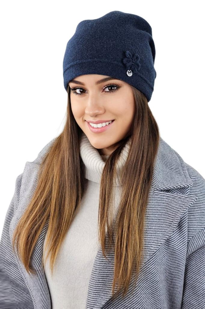 Maruna Woolen Women' Hat with Delicate Decoration, Navy Blue Turquoise Color