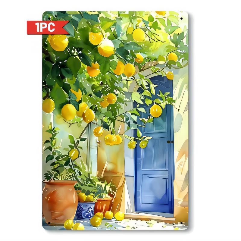 Blaszana Tabliczka PC Vintage Drzewko Cytrynowe Weranda Drzwi Ściana Ogrodu Dekoracja Metalowa Tablica Letnia Sztuka Cytrusowa do Kuchni Baru Kawiarni Dekoracja Ściany Domu Hangi