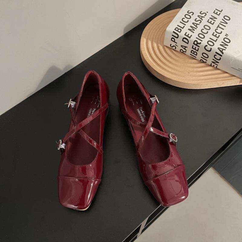 

Fashion New Style Fashion Medium Heeled Mary Jane Single Shoes Women Shoes Retro Thick Heeled Ballet Cross Buckle Shallow Soft Sole 40 вино красного