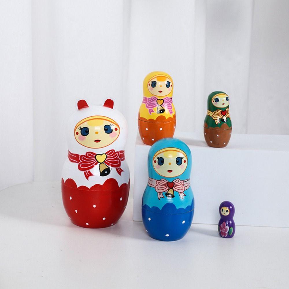 Wood Animal Matryoshka Doll 5Pcs/Set Wooden Stacking Dolls Rabbit Girls Russian Doll Kids