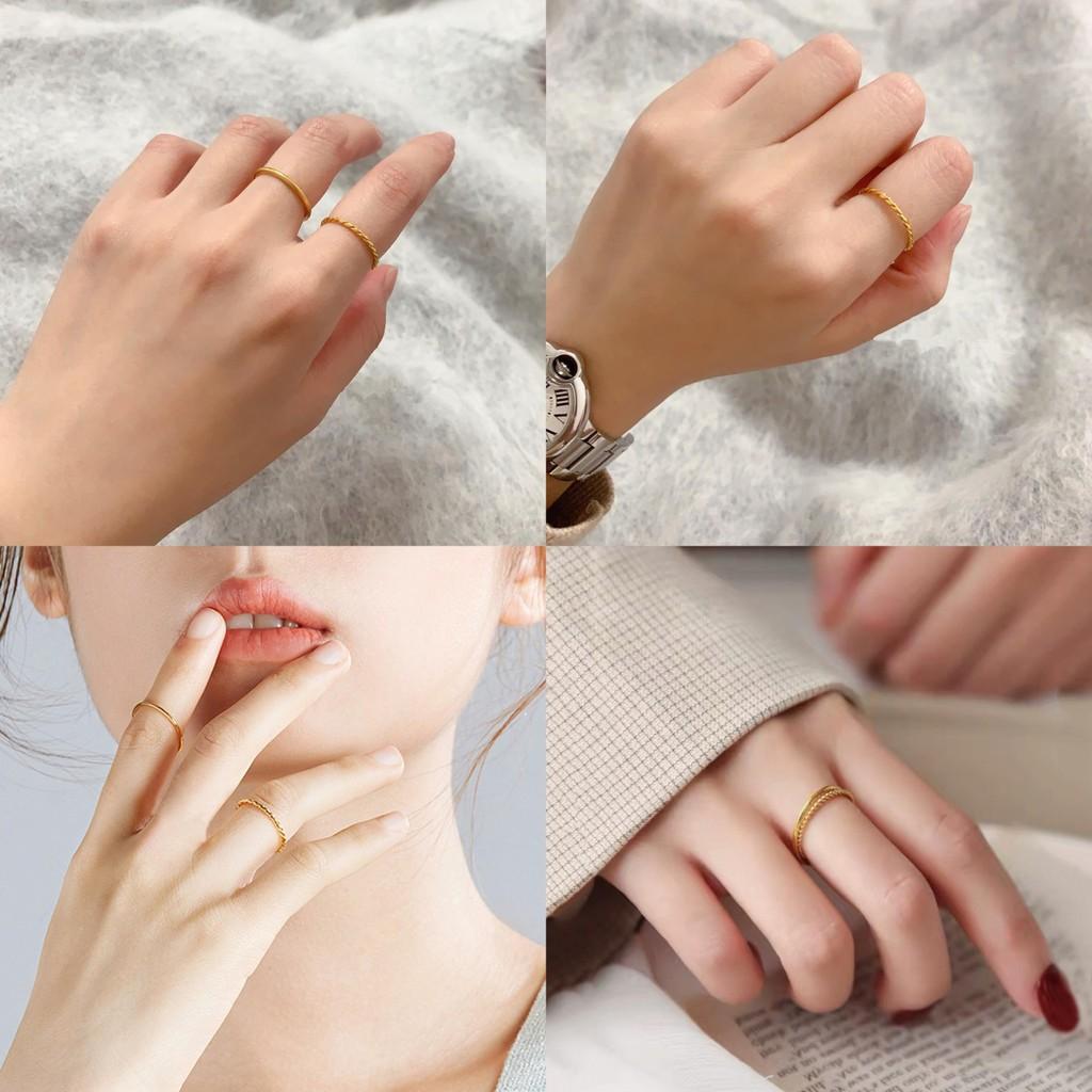 Modern Vietnamese Sand Gold Twisted Ring Delicate Simple Dome Band Trendy Couple Jewelry