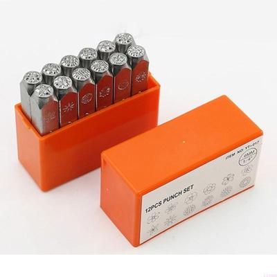 12 Stück Metallbuchstaben-Set 1/8” 1/4” Stahlblumenstempel-Set Stempelwerkzeug zum Prägen von Metall, Lederhandwerk